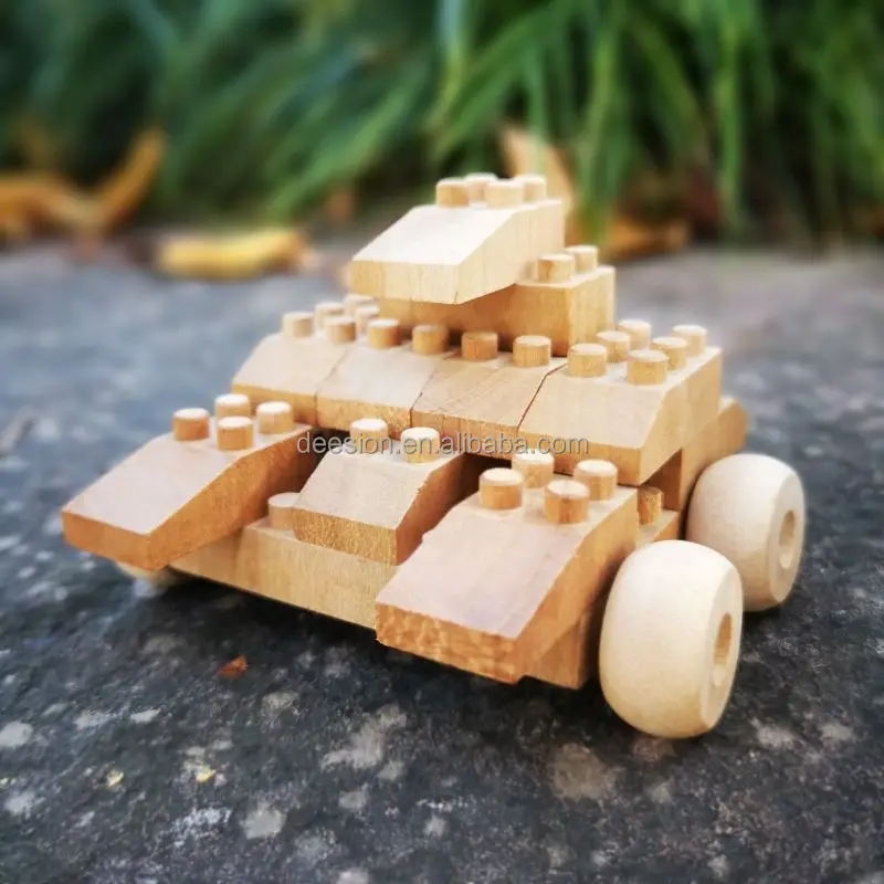 Hot sale direct factory creative wooden DIY toy gift tank for Christmas wood legoo