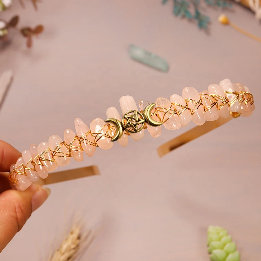 New Sun Moon Stars Headwear Primitive Natural Rose Gold Thread Cut Gravel Crown Handmade by Wild Man Tribe