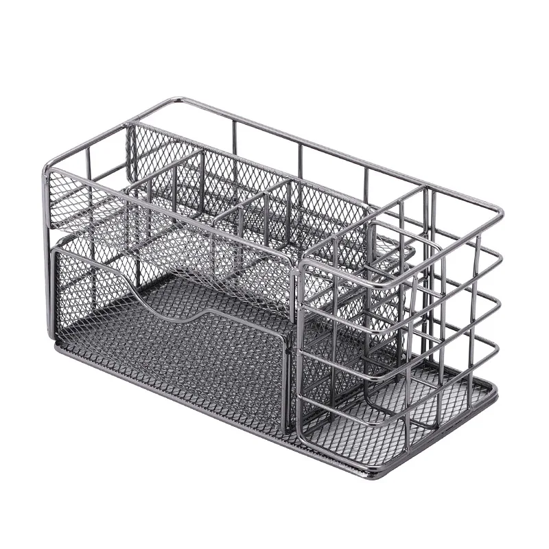 Multifunctional Desktop 4 Compartments Metal Mesh Desk Organizer Office Storage Caddy Pen Pencil Holder