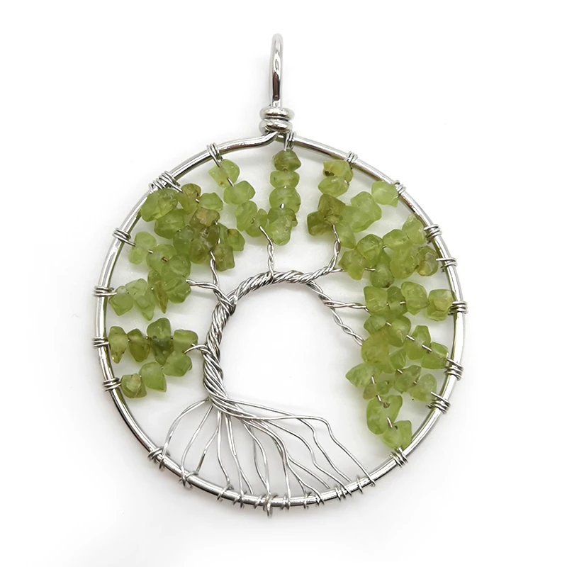 Tree of life Chakra Jewelry Pendants Natural Amethyst Rose Quartz Chakra Crystal Gemstone Necklace Pendant