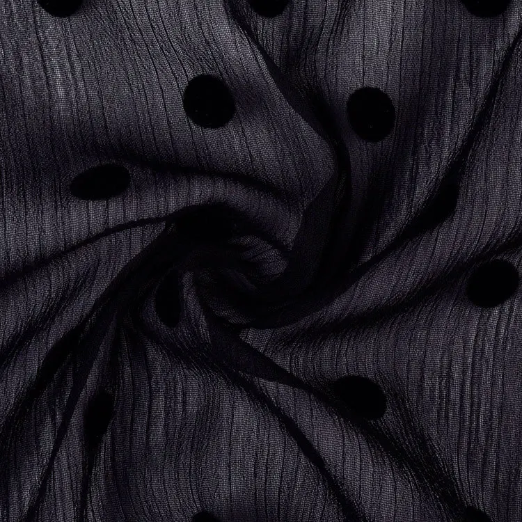 Pan You Textile 100% Polyester Knitted Fabric Chiffon Crepe Flocked for Spring Summer Dresses & Shirts Fashion Strap Design