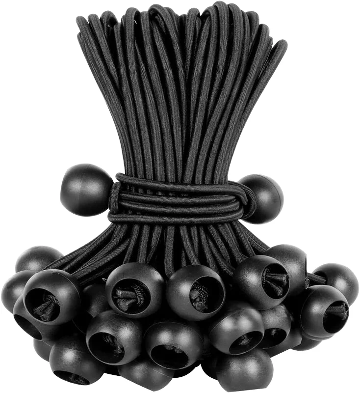 Bungee Cords with Balls 50 PCS- Ball polyester Cords Heavy Duty Elastic Cord Canopy Tie Downs Tarp Bungee Balls for Camping