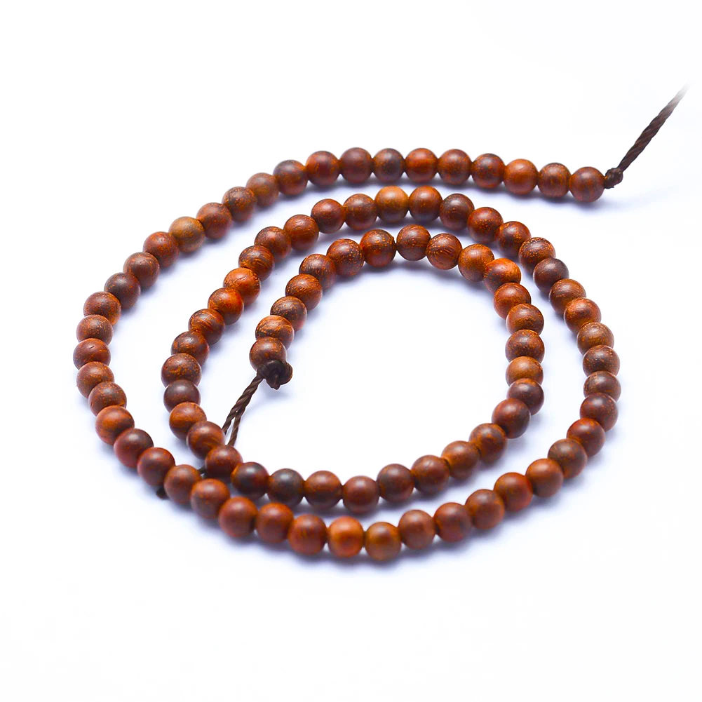 Pandahall 6mm Round Dyed Natural Rose Wood Beads Strands