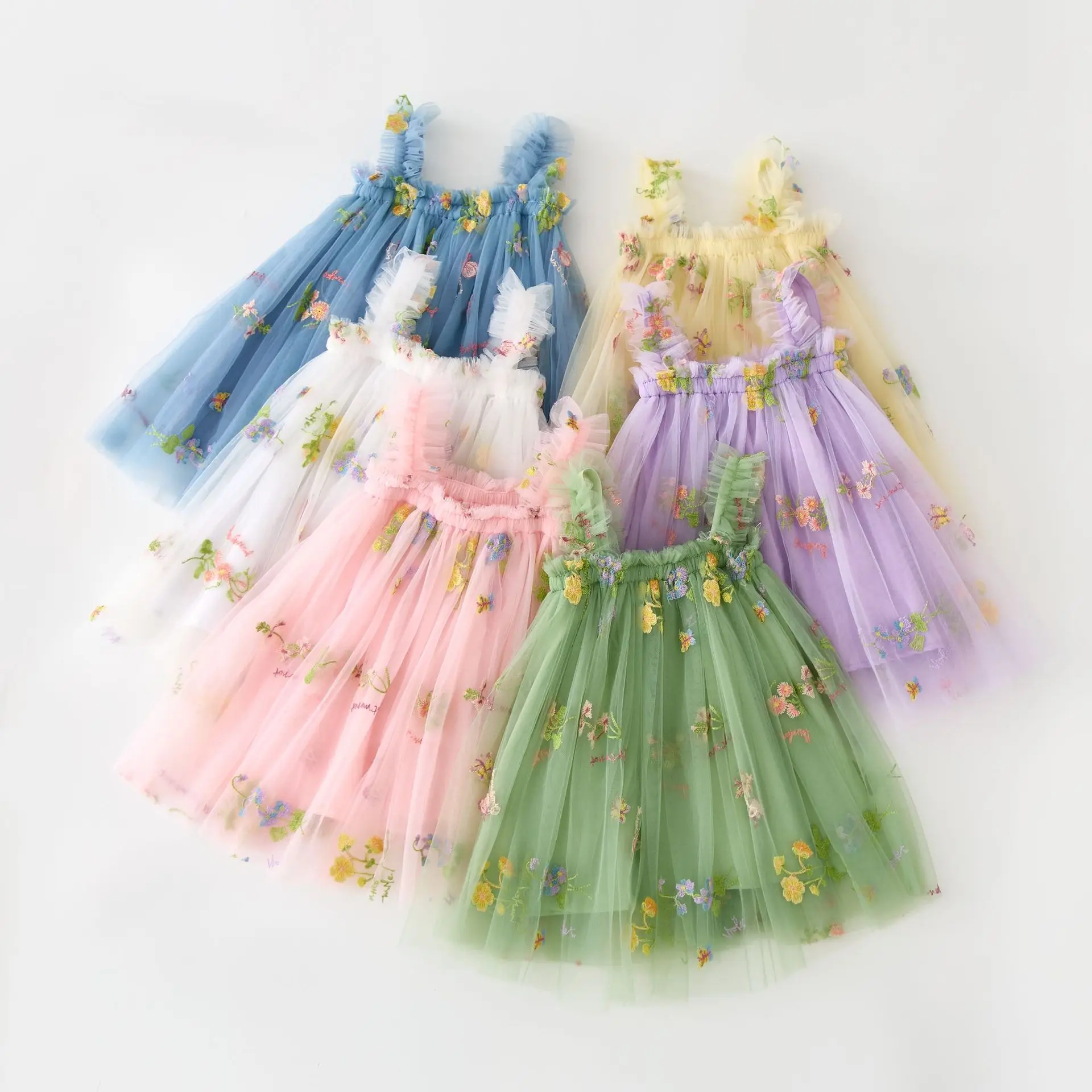 2024 Princess children girl summer dress little girls soft embroidery flower kids tulle dresses
