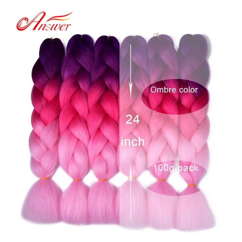 24 Inch 100g Jumbo Braiding Hair Pre Stretched Ombre Color for Box Twist Braids Hair Afro Synthetic Hair Extension