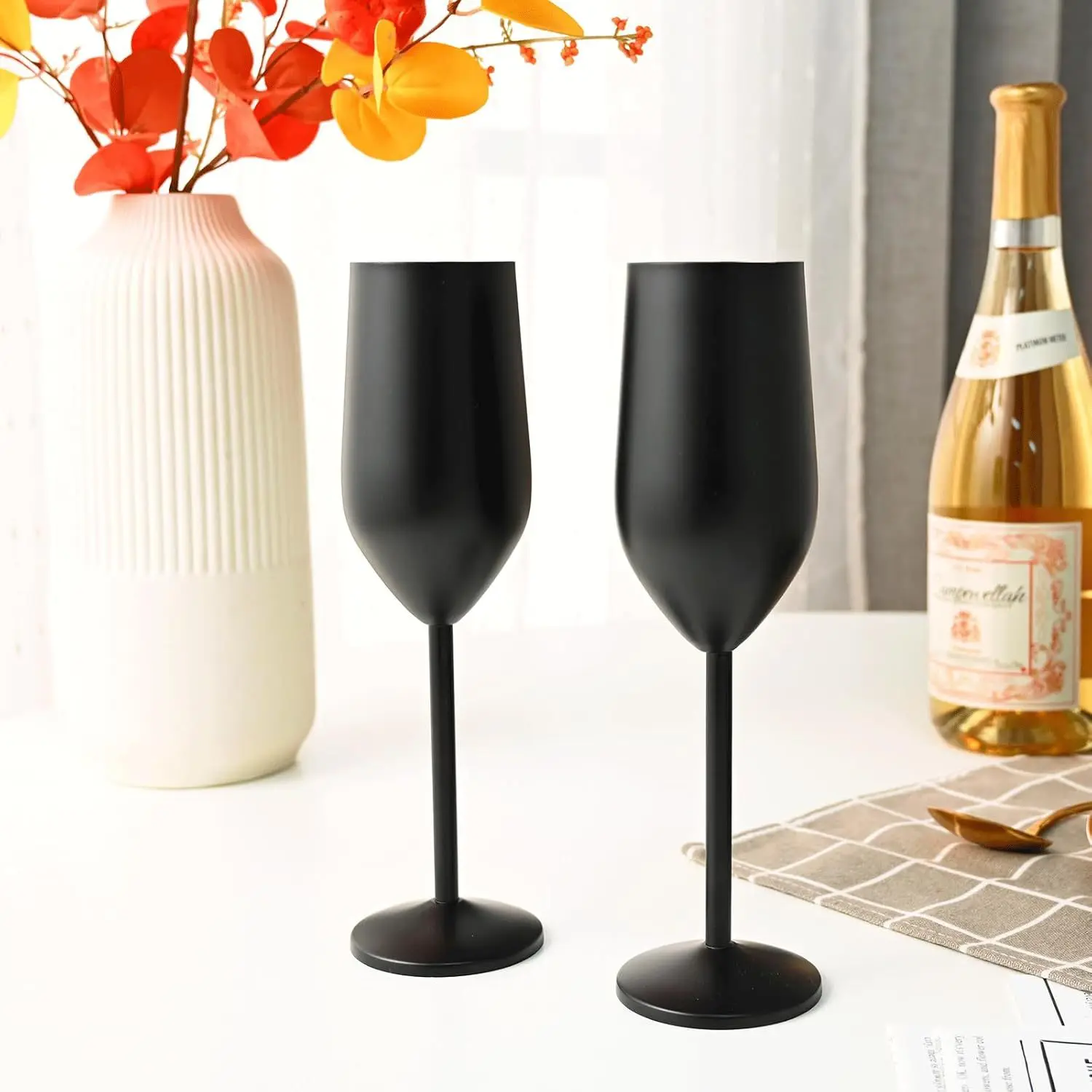 Custom Color 16oz Gold Silver Black Rose Gold Metal Goblet Wine Glass Stainless Steel Unbreakable Champagne Flutes
