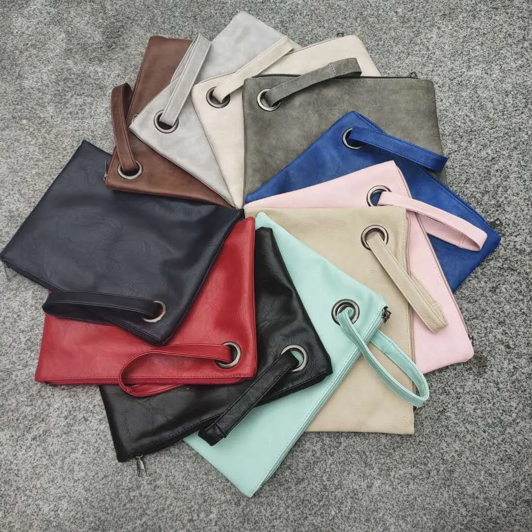 New Style Large Capacity Leather Envelope Bag Solid Color Women Handbag Fashion Ladies Oversized Wristlet Clutch Bag