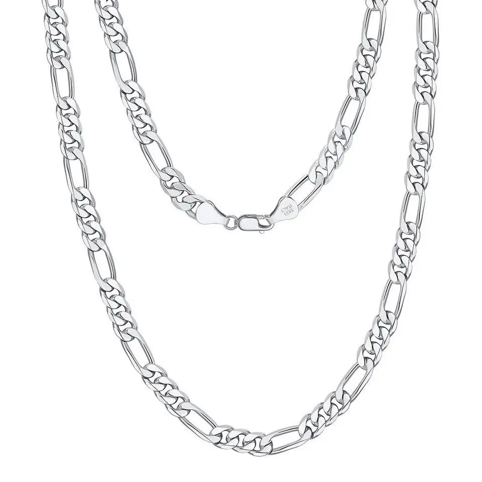 HOT NEW Wholesale 3.3mm 925 Sterling Silver Figaro Chain Necklace Woman Man Diamond Cut Link Chain Figaro Necklace
