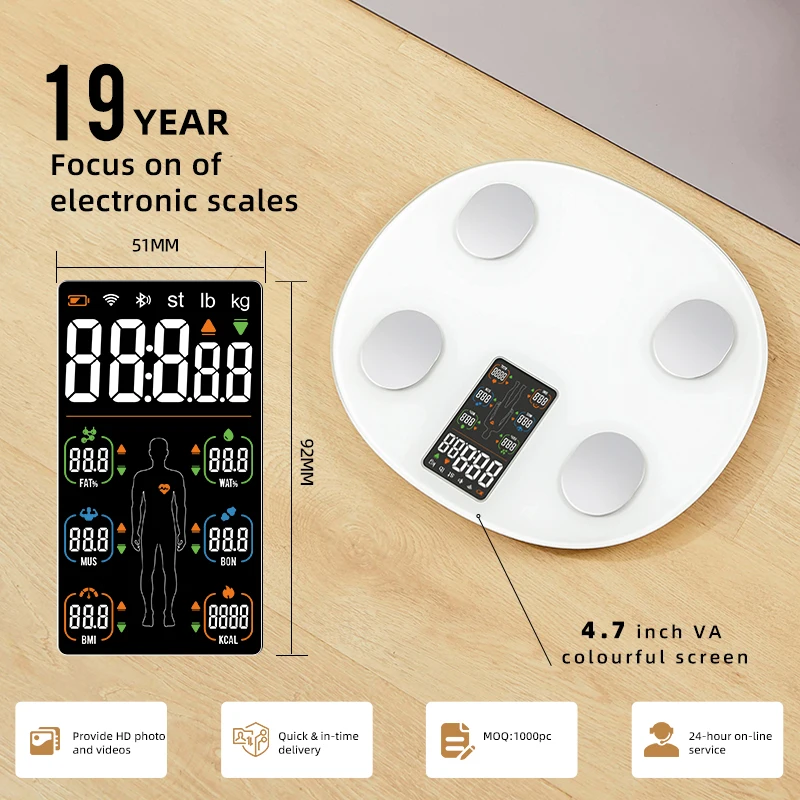 Oem Body Composition Monitor Health Analyzer 180kg 400lb Bluetooth Body Fat Scale Smart Digital Bathroom Scale