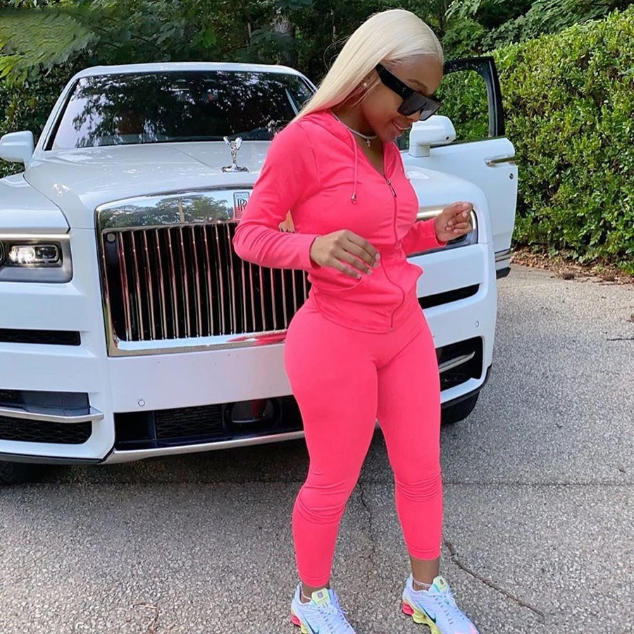 Fall Women Fitness Tracksuit Full Sleeve Hoodie And Pants Two Pieces Sets