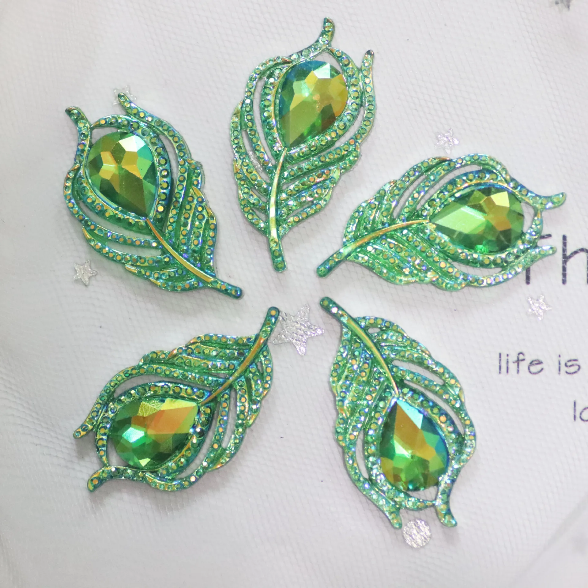 Leaf Resin Cabochon Diy More Colors 20*38mm Feathery Leaves Resin Accessories Flat Bottom  Drill Clothes Bag Diy Accessories
