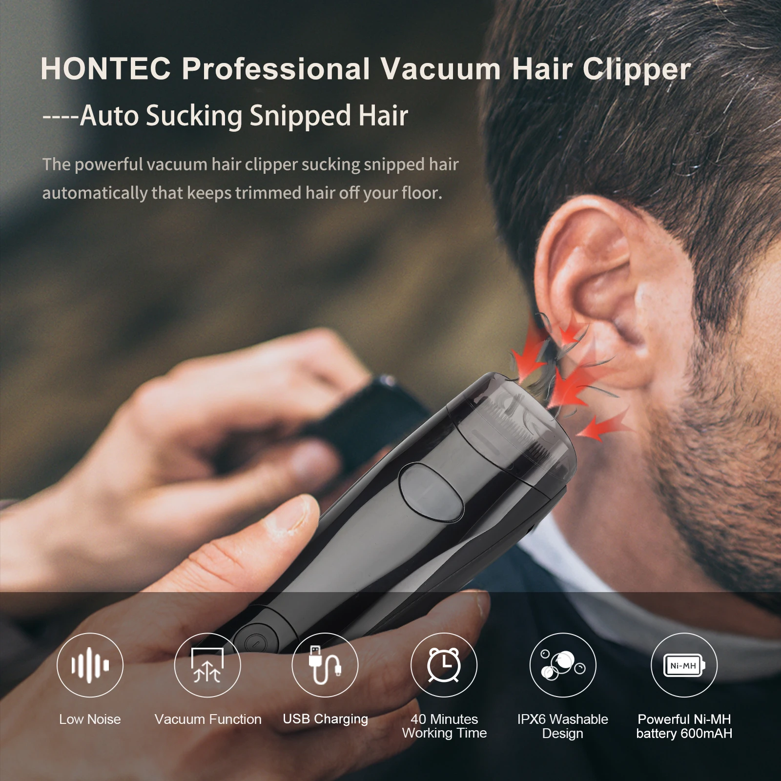 Titanium-coated ceramic blade rechargeable cordless use washable hair cut vacuum hair clipper