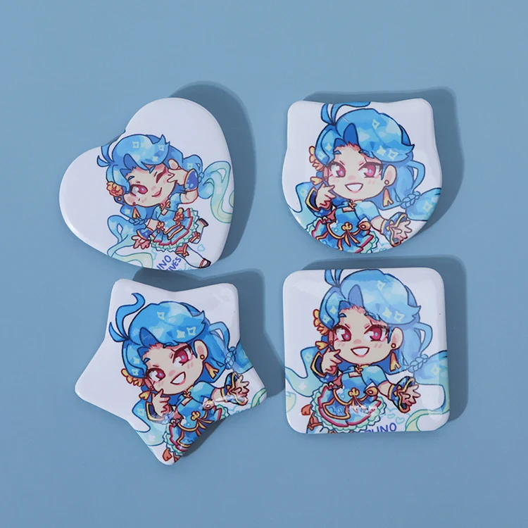 Juno Creative custom cartoon anime hologram tinplate button pins,wholesale colorful round holographic badges