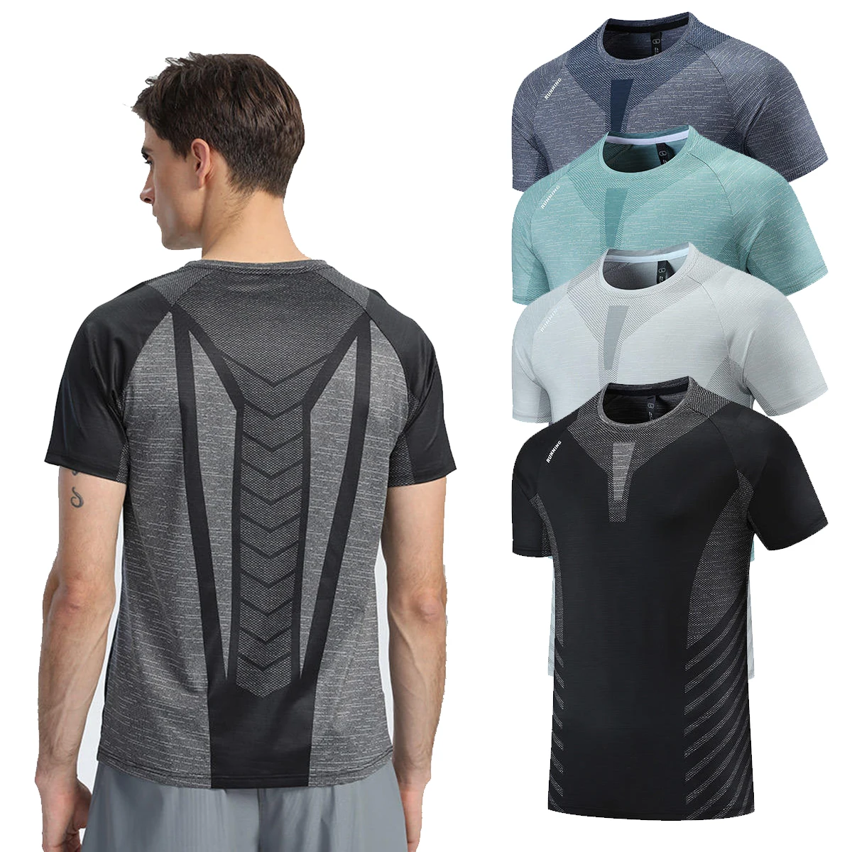 Custom Fitness Gym Polyester Spandex Running Quick Dry Bodybuilding Seamless clothes sport Men T Shirt