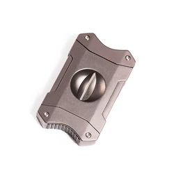 Frosted electro-galvanized alloy with cigarette holder function semi-automatic spring side-opening cigar cutter
