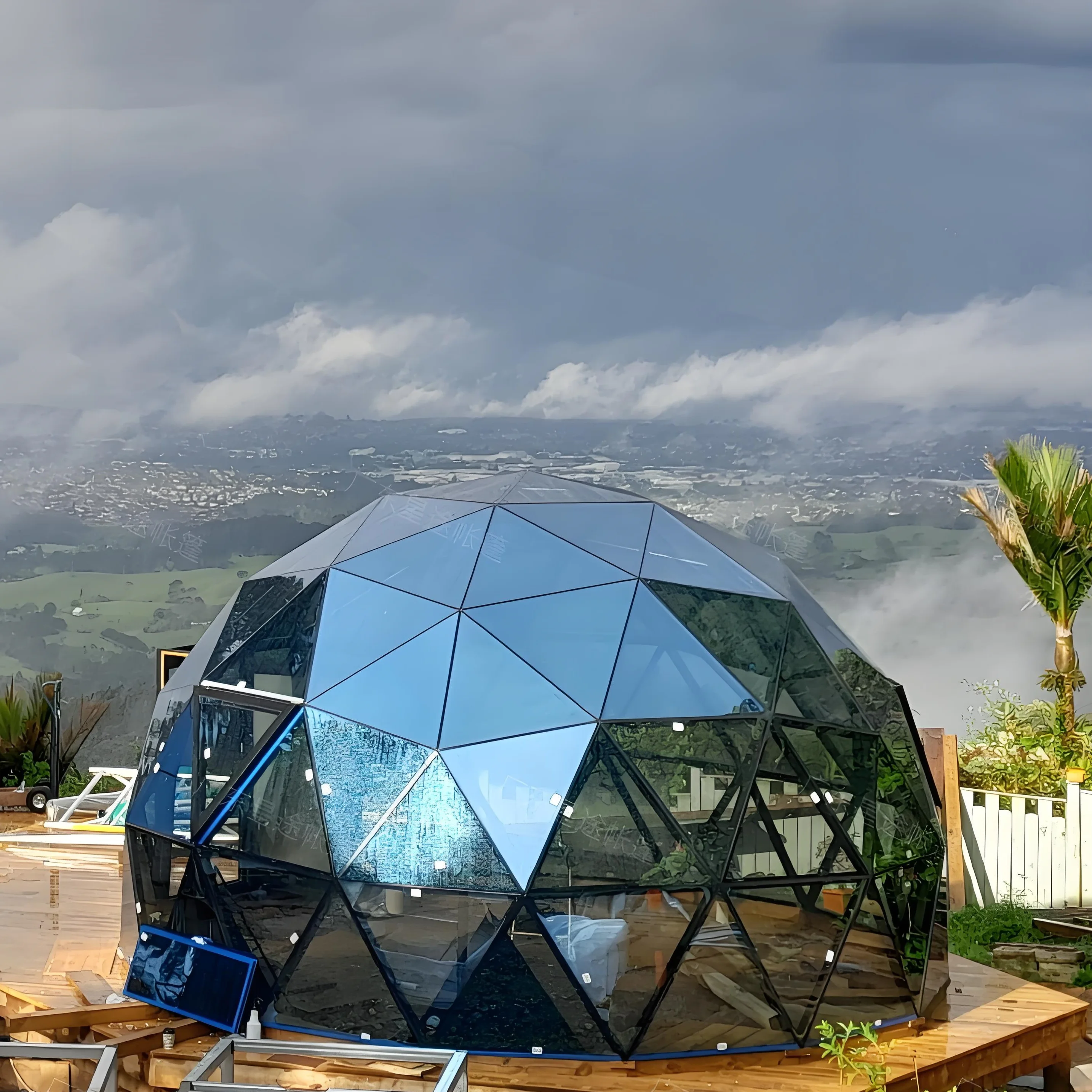 All-Aluminum 6m Panoramic Glass Window Dome Tent Luxury Bathroom Furniture with Wooden Floor for Hotels Resorts Event Spaces