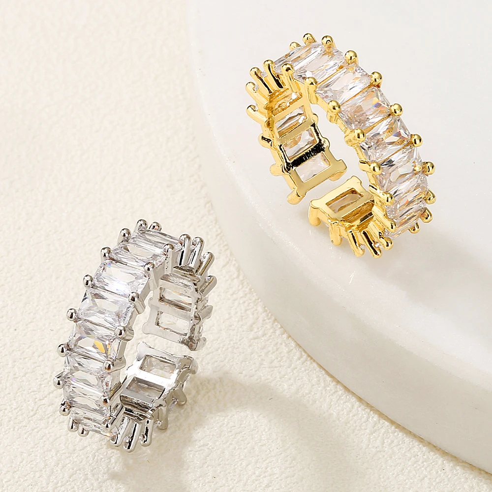 RAKOL RP2322  full cubic diamond crystal ring cubic zircon open band ring size adjustable gold plated open rings bulk