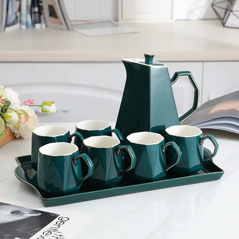 MAIMAI Home hotel restaurant use luxury gold rim afternoon tea pot tea cups set turkish green ceramic tea set