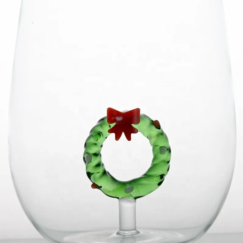 Wholesale Factory Green Wreath Model Water Glass Cup/Oval Drinking Glass Cup/Hand Made Glass Cup for Xmas Season Distributor