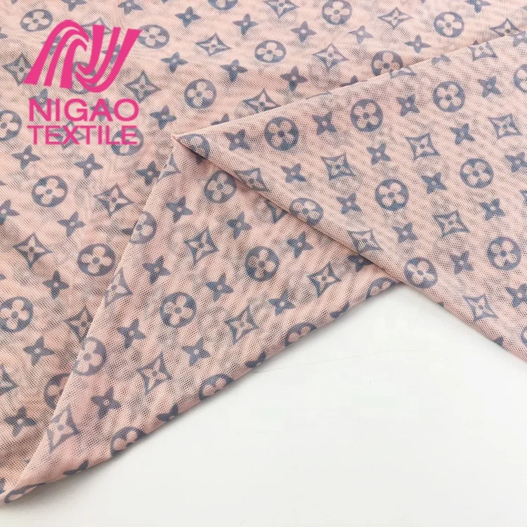 
Custom design Brand Logo digital printed fabric Soft Spandex mesh fabric for Custom clothing 