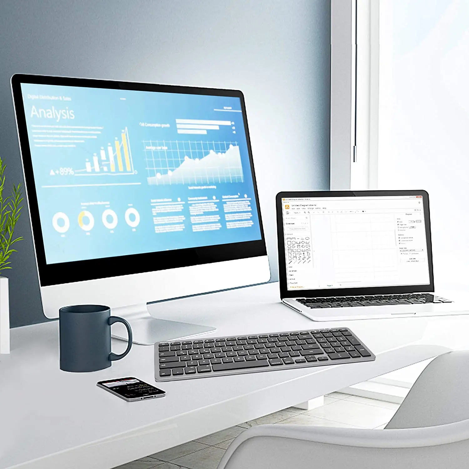 Бесплатная доставка, многофункциональная серая игровая клавиатура, мышь, комбинированная Беспроводная клавиатура для iOS, Android, Windows