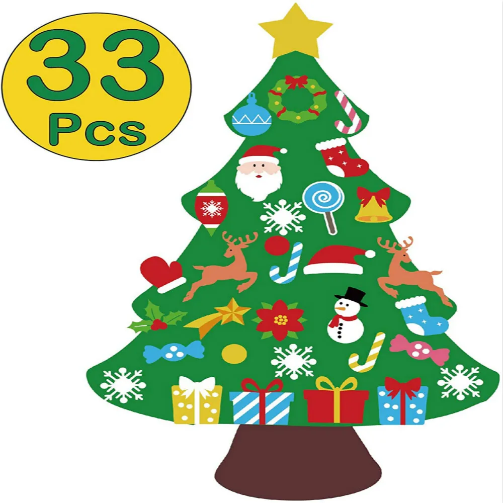 Felt Christmas Tree 3.6 FT DIY Set for Kids with 33 Pieces of Ornaments Decor Wall Hanging Christmas Tree Decorations