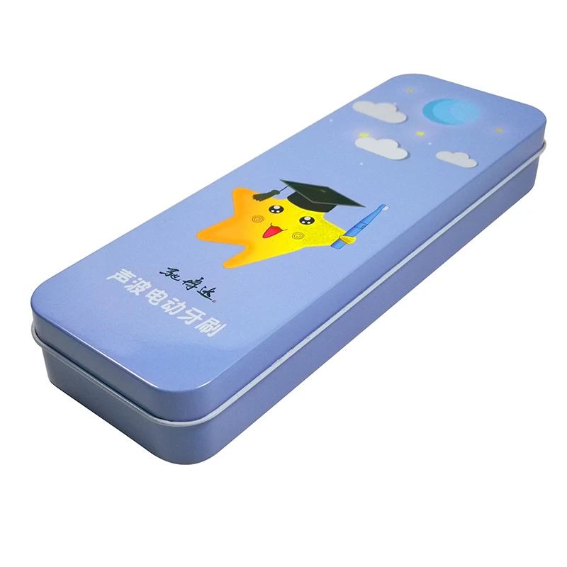 Wholesale Rectangular Metal Black Colored Boys or Girls Pencil Tin Box For Electric toothbrush