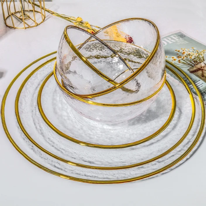 2024 Gold Rim Charger Plates Event Wedding Camping Minimalist Glass Charger Plates Round Glass Charge Party Plates