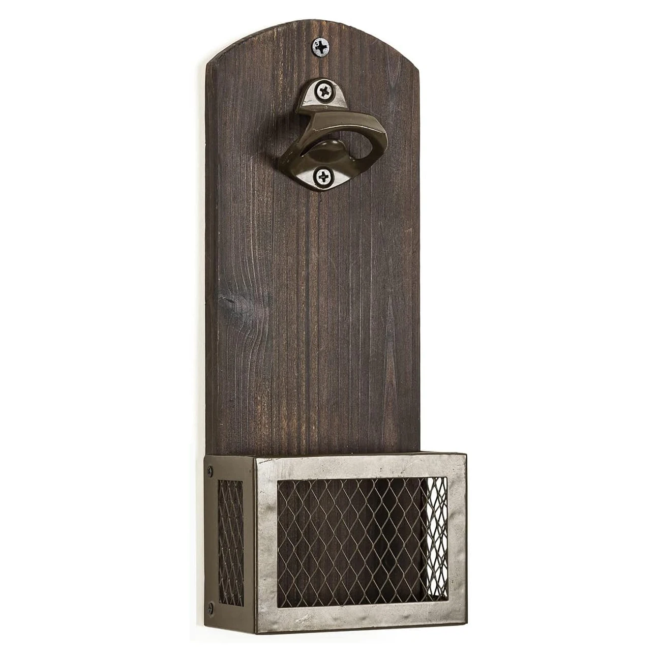 Vintage Wooden Wall Mounted Bottle Opener for Home Kitchen Bar Coffee Shop Corkscrew & Can Opener Tool Cap Catcher Beer Bottles