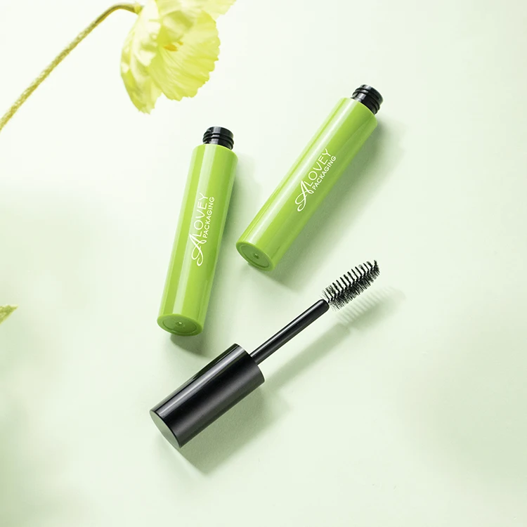 Alovey Cosmetic Packaging Container 7Ml Round Plastic Mascara Tube Green Empty Mascara Tubes With Brush