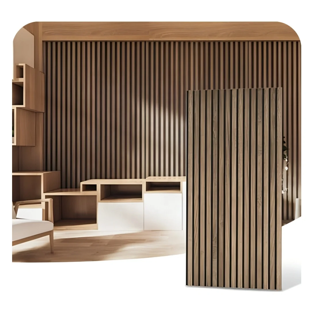 Home Cinema Easy DIY Fluted Acoustic Wall Panel Natural Walnut Veneer MDF Slat Sound Insulation Panel for Wall and Ceiling