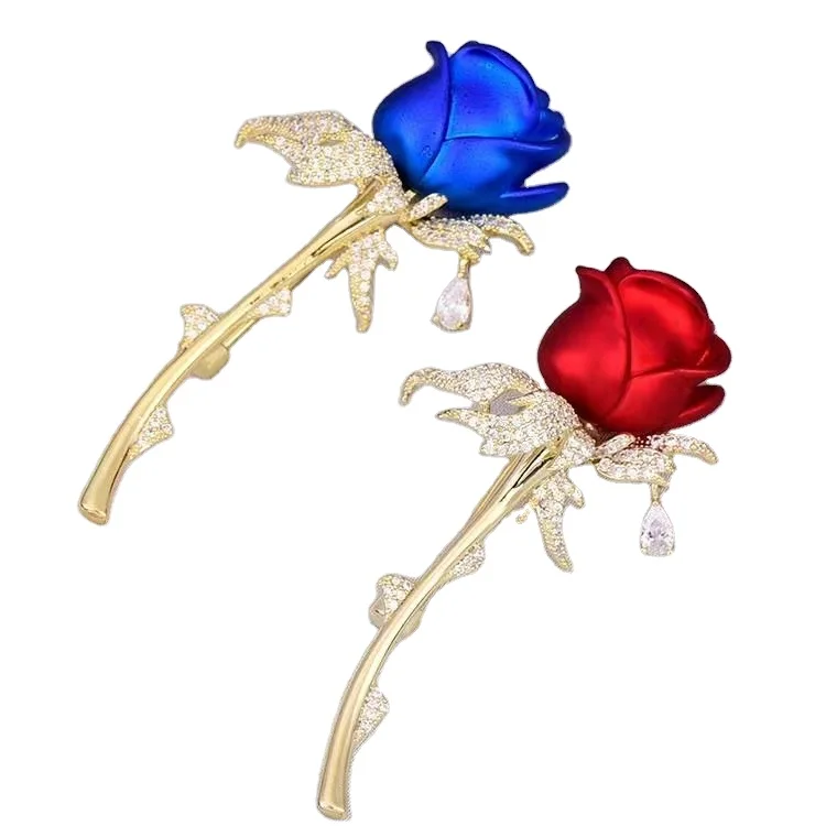 New Design Metal Tulip Rhinestone Rose Brooch for Women Elegant Pearl Corsage Fashion Brooch Pin Jewelry