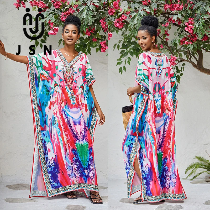 JSN 2023 New Positioning Printed Holiday Robe Beach Dress Bikini Swimwear Cover Up