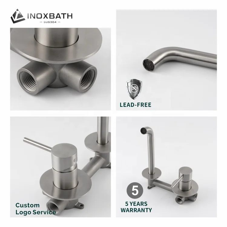 Two Holes concealed Brushed Golden Basin Hot and Cold Water Faucet Bathroom Washbasin wall mounted mixer for basin water mark