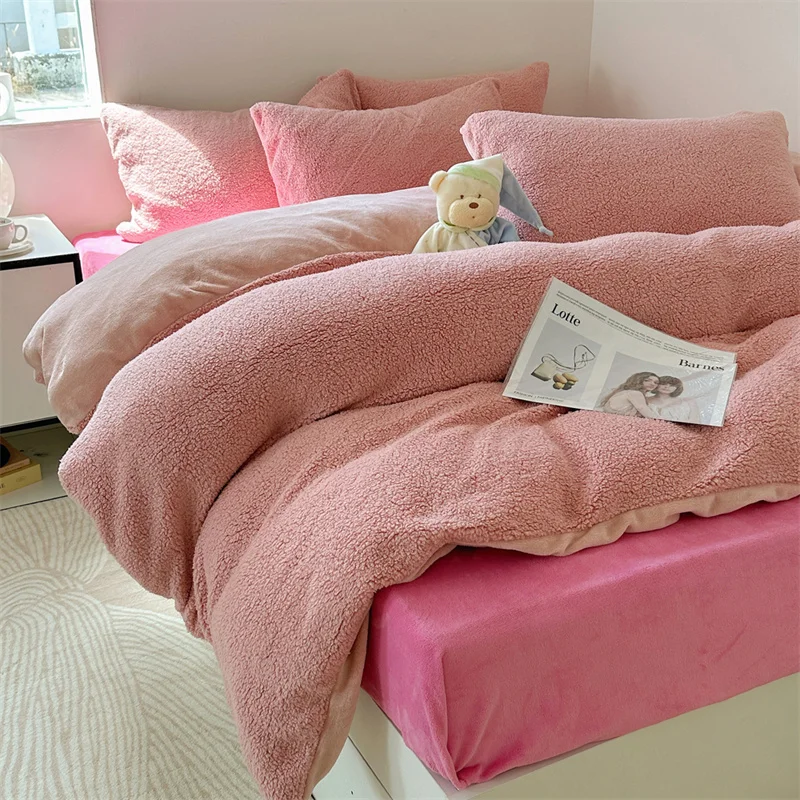 Factory 2024  Class A  Fleece Bedroom Thickened Warm Bedding set Bed sheet cover 4 pieces set