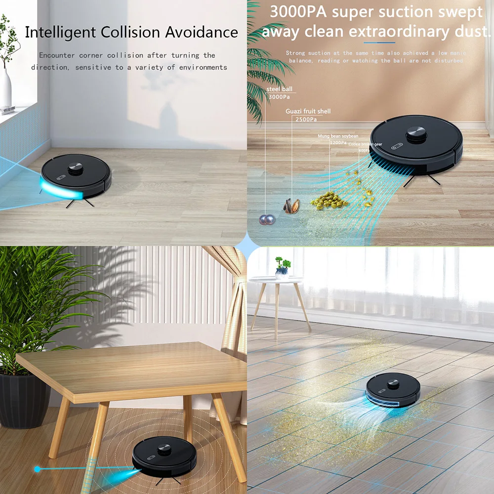 LDS SLAM Robot Vacuum Cleaner Dry Wet Floor Cleaning Sweeping Mops Tuya Alexa Google