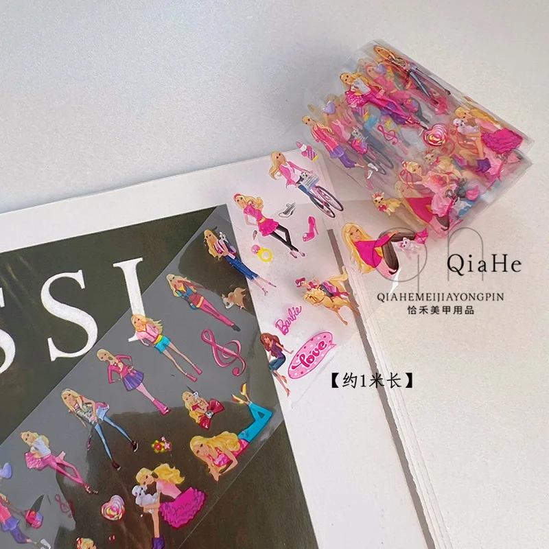 1 Box Fashion Doll Nail Stickers Cute Girls Pink 3D Laser Gradient Nail Transfer Foil Paper Sticker Ornaments Accessories Gifts