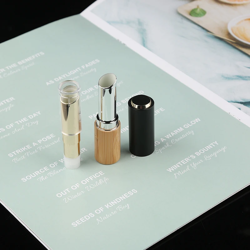 Replaceable Bamboo Lip Pomade Lipstick Bamboo Container with Plastic Inner Recycle Lipstick Tube Cosmetic Packaging