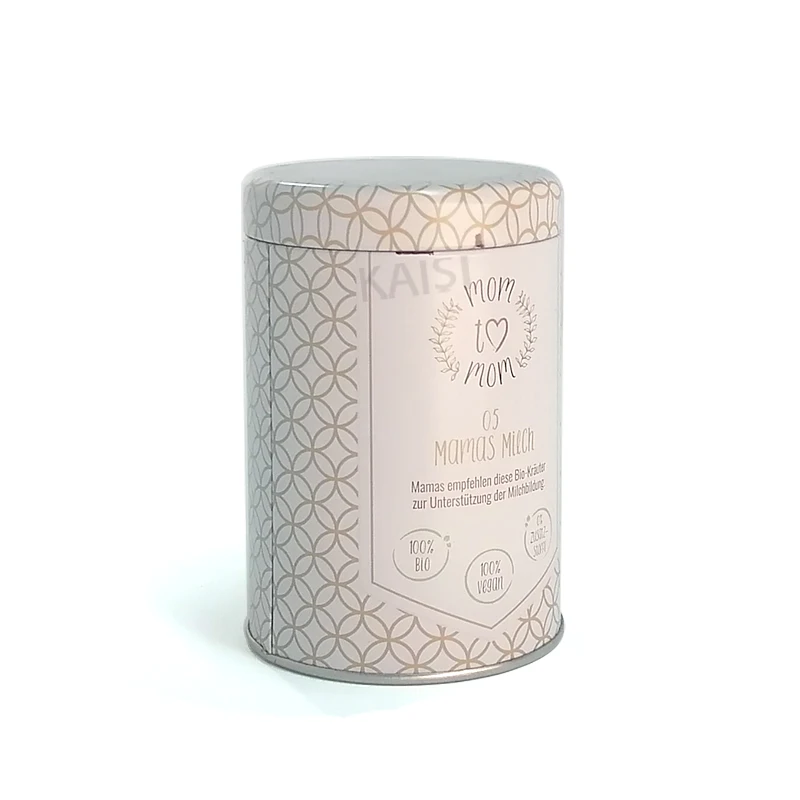 Good Quality Double Lid Tin Can Box Food Grade Luxury Round Tea with White Design Printing