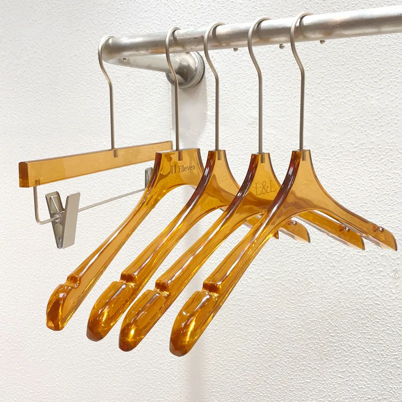 Custom Logo Clothing Store clear Hanger Acrylic Transparent Crystal Hanger Anti Slip Traceless clear Plastic Hanger