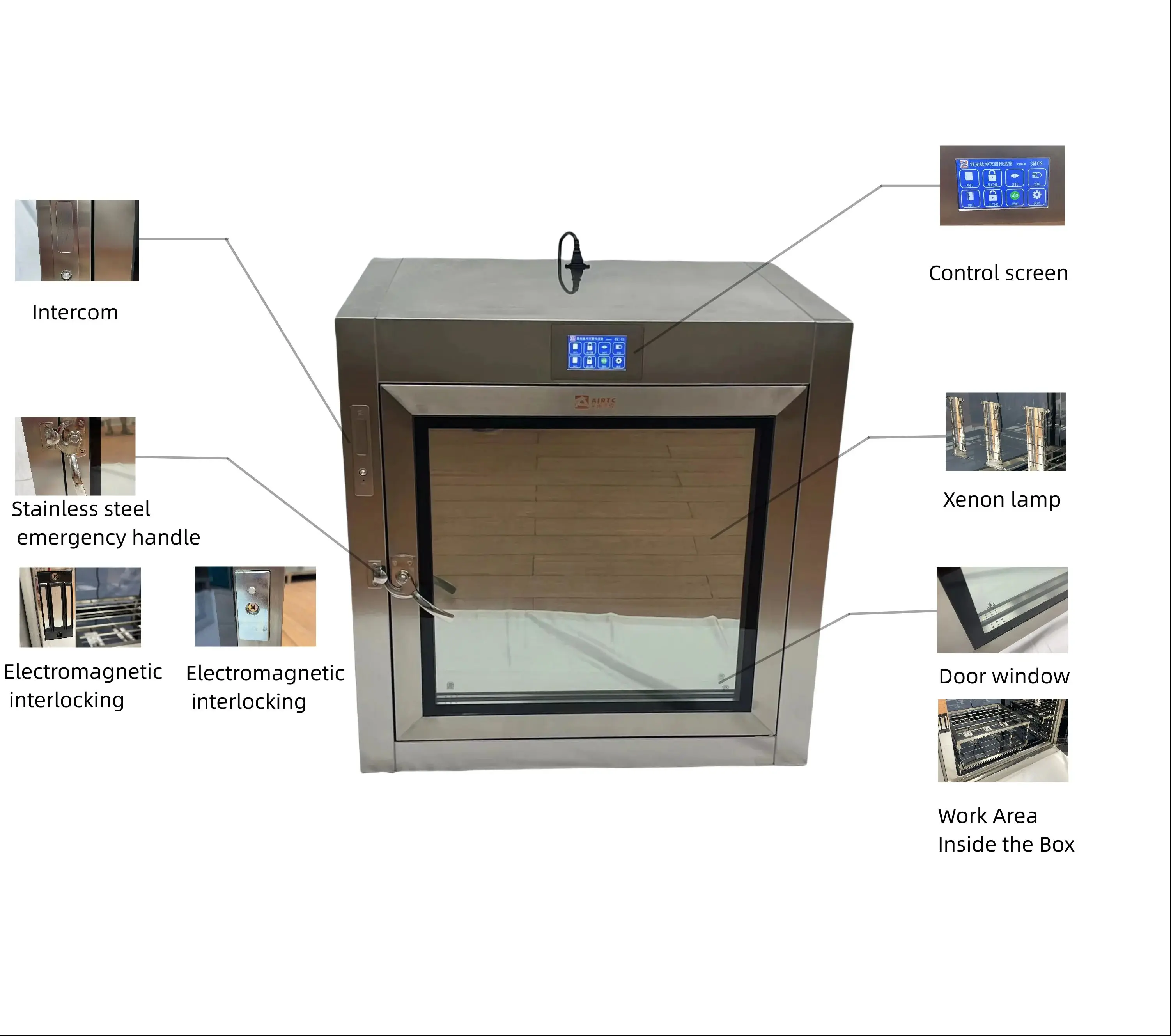 Factory price 304 Stainless Steel Xenon light sterilization Pass Box transfer window for Clean room Customize Laboratory Dynamic