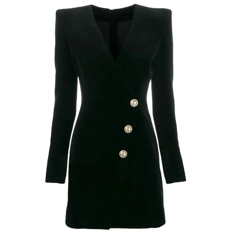 High quality autumn winter fashion hot design long sleeve velvet blazer dress for women