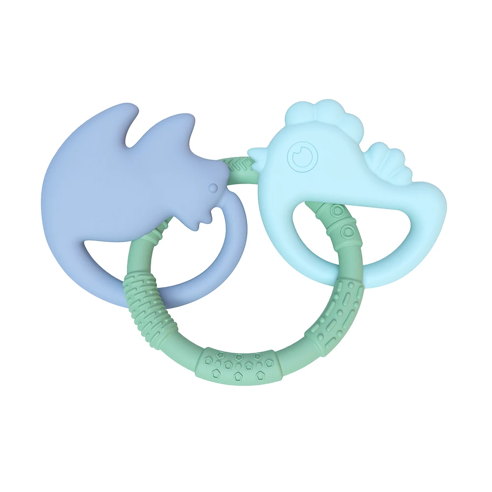 3 In 1 New Arrival Food Grade Silicone Teether Rattles Sensory Chewing Toys Bpa Free Silicone Infant Donut Teething Ring