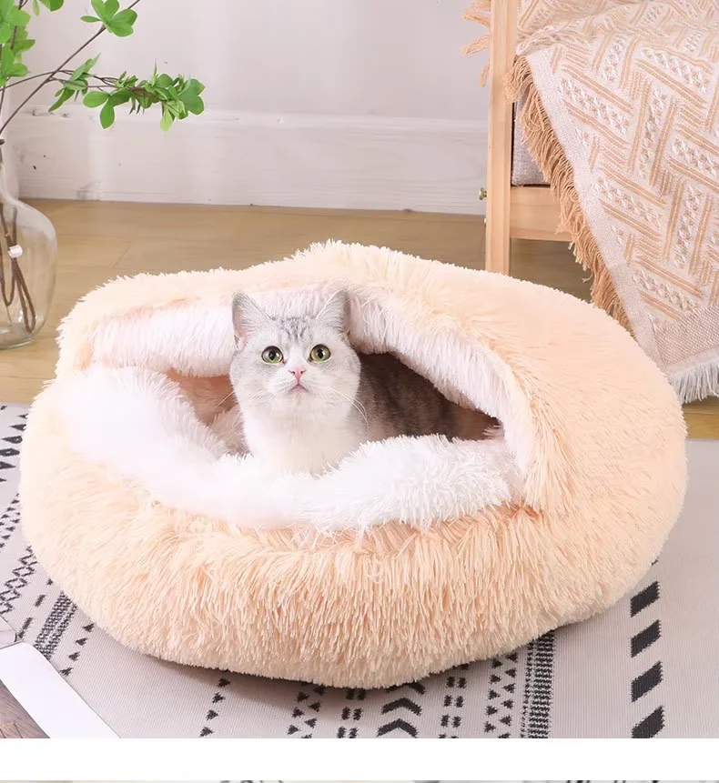 Custom Personalized Large and Small Luxury Cat Bed Winter Warm Faux Fur Cave Sofa Washable and Comfortable for Pet Dog Owners