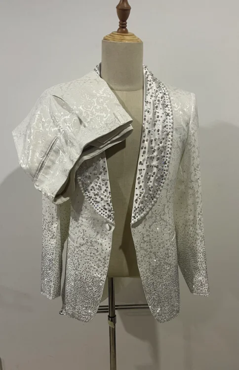 Pearl Ornament Tuxedo Groom Business Party Male Suit Slim Fit Blazer Formal Prom Clothes Men Wedding Suits