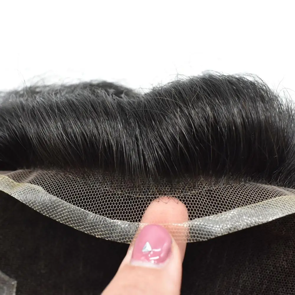 Wholesale Toupee Mens Hairpiece Q6 Base French Lace #1B Color Indian Human Remy Hair Replacement System For Men