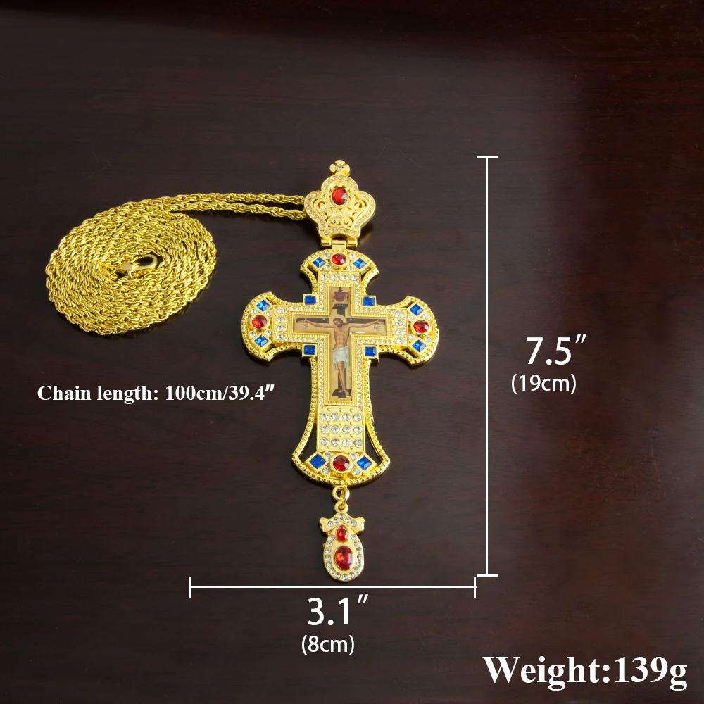 HT Large Size Orthodox Church Cross Necklace Gold Fashion Gold Silver Plated Resin Jesus Crucifix Orthodox Priest for Prayer