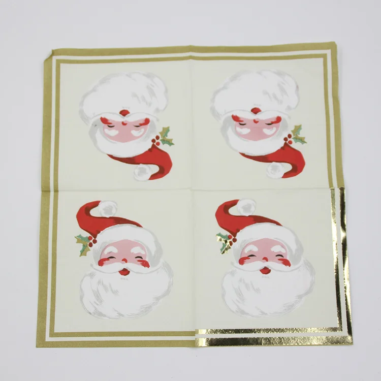 Customized Logo Printing Santan Xmax Party Tissue Disposable Cocktail Gold Foil Printed Paper Napkins