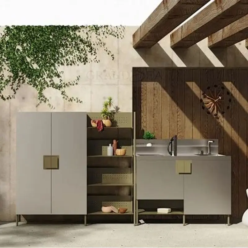 Smart Outdoor Stainless Steel Kitchen Cabinet Big Storage with Sink Faucet Drawer Kitchen Cabinets complete sets