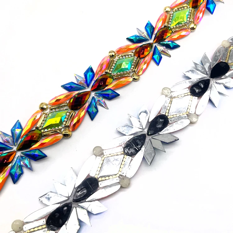 Stock available cheap styles gemstone tape resin rhinestone trims for Aruba carnival costumes manufacturer